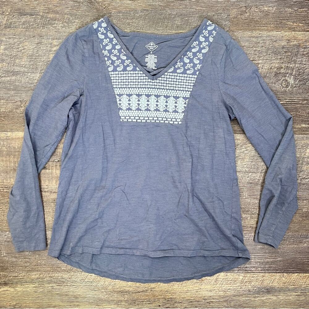 St. John's Bay Gray Embroidered Blouse top shirt size small S B135